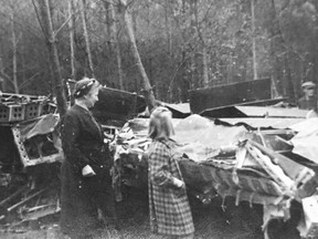 The wreckage of a Royal Air Force Halifax bomber, serial DK165 MP-E, that had among its seven-member crew a Flight Sgt. Allen Roderick Ross, wireless operator and son of Edwin and Margret Ross of New Westminster. The plane, whose mission was to bomb the Skoda Works factory in what is now Pilsen, the Czech Republic, was shot down on the night of April 16/17, 1943.