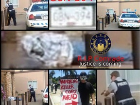 This collage of images release by Anonymous appears to show the victim in a Dawson Creek police-involved shooting wearing a Guy Fawkes mask, an image often used by the mysterious Internet activists  [