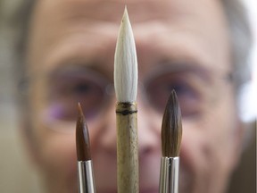 David van Berckel shows off some of his good brushes at Opus Art Supplies on Granville Island in Vancouver.