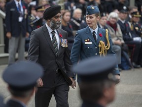 Vancouver, BC: NOVEMBER 11, 2016 --  Minbister of National Defence Harjit Sajjan at the annual Remembrance Day ceremony at the Victory Square cenotaph in Vancouver, BC Friday, November 11, 2016.