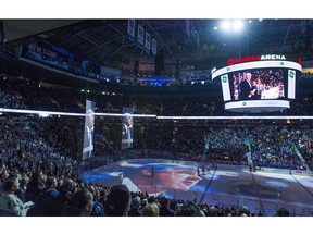 The Vancouver Canucks honoured the late Pat Quinn during a pre-game ceremony at Rogers Arena on Nov. 25, 2014. The Vancouver Giants will salute his legacy on Thursday, Nov. 11 in Langley.
