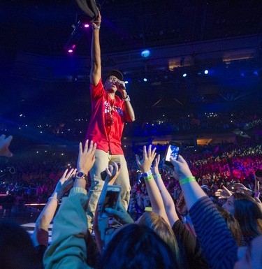 Kardinaln Offishall performs during We Day celebrations at Rogers Arena in Vancouver on Thursday.