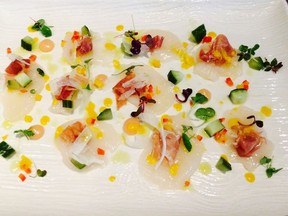 Scallop crudo at Salted Vine in Squamish. Mia Stainsby photo