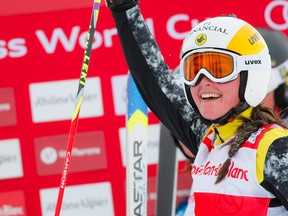 Germany's Heidi Zacher won gold Wednesday at the skicross World Cup while Canadians Marielle Thompson, pictured here, and Georgia Simmerling joined her on the podium.