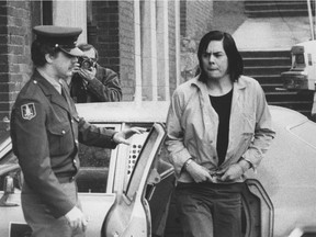 Andy Bruce in handcuffs at New Westminster Supreme Court in March 1978.