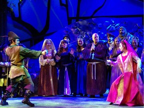 Cameron Thomson, as Robin Hood, jousts with Marion, played by Sarah Moir, in the production Robin Hood and Marion at the Metro Theatre in Vancouver until Jan. 7.
