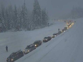 Northbound traffic on the Coquihalla Highway.