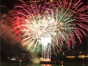 Fireworks light up the night over Coal Harbour.