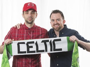 Jay Baruchel, left, and Eoin O'Callaghan, filmmakers of the documentary "Celtic Soul" pose for a picture in Toronto, Monday November 21, 2016.