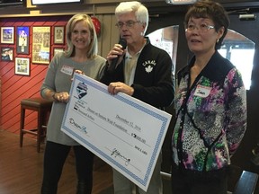 Forever Young coordinators John and Joan Young presented a $7,000 cheque to Nicola More of Dream on Seniors Wish Foundation on Monday at Legends Pub in Richmond — proceeds from the second annual Forever Young 8K held in September at Garry Park.
