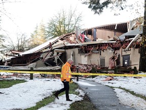 The roof collapsed  of Queen's Park Arenex in New Westminster on Monday night due to heavy snow. No one was hurt.