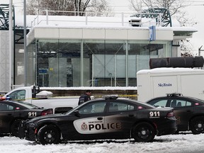 Vancouver Police and transit officials on scene at the 29th Avenue SkyTrain station in Vancouver, December 19, 2016.