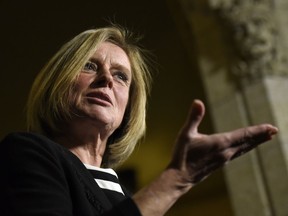 Alberta Premier Rachel Notley speaks to reporters during a media availability on Parliament Hill, Tuesday, Nov. 29, 2016 in Ottawa. Notley says she will head to British Columbia as early as next week to make the case for the Trans Mountain pipeline expansion.