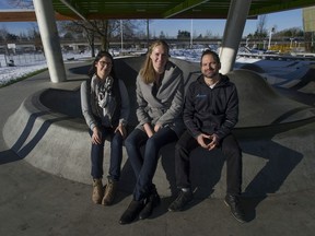Sarah McKay, youth diversity liaison with the Surrey School District, Mandish Saran, substance use liaison, and Jon Ross, district social worker, in the Whalley area of Surrey.