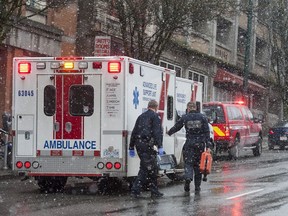 Vancouver paramedics respond to a call in the in the Downtown Eastside on Dec. 31.