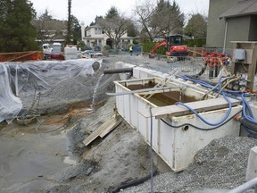 Nearly two million litres of water spill each day from an accidental breach of an aquifer at a house under construction at 7084 Beechwood St. in Vancouver.