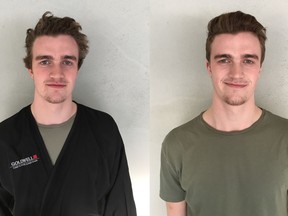 Will Warm is a 17-year-old hockey player who wanted a fresh new hairstyle to kick off the new year. Left is before his makeover by Nadia Albano, right is after.