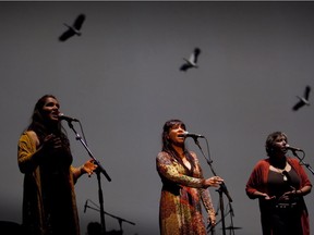 From left, Deline Briscoe, Shellie Morris, Lou Bennettperform in Dirtsong.