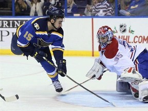 Montreal Canadiens goaltender Al Montoya stops a shot by St. Louis Blues center Robby Fabbri in the first period of an NHL hockey game in St. Louis on Tuesday, Dec. 6, 2016. The Canadiens have signed goaltender Montoya to a two-year contract extension.THE CANADIAN PRESS/AP-Chris Lee/St. Louis Post-Dispatch via AP