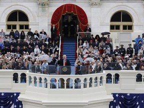 President Donald Trump delivers his inaugural address after being sworn in as the 45th president of the United States during the 58th Presidential Inauguration at the U.S. Capitol, in Washington on Friday, Jan. 20, 2017. THE CANADIAN PRESS/AP-Patrick Semansky