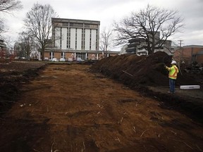 The lawn of Victoria&#039;s courthouse and site of the former Tent City is being remediated into a playground in Victoria, B.C., Tuesday, January 24, 2017. The site will be ready for public use in the spring. THE CANADIAN PRESS/Chad Hipolito