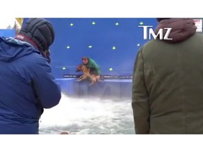 A dog appears to be forced into turbulent water during the filming of "A Dog's Purpose" near Winnipeg in this 2015 handout photo taken from video footage provided to TMZ.