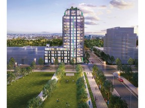 An artist's rendering of Pinnacle International's Pinnacle on the Park project in Vancouver. For Westcoast Homes. [PNG Merlin Archive]