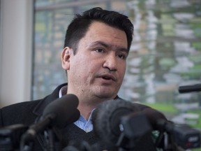 Chief Ian Campbell of Squamish nation speaks during a news conference in Vancouver, Tuesday, Jan. 17, 2017. Representatives of First Nations addressed the legal action that they are taking agains the Kinder Morgan pipeline.