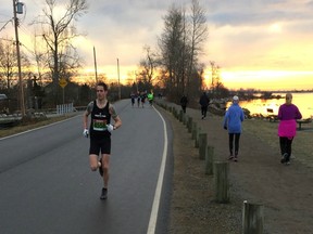 Mike Murphy of Squamish heads toward the finish line in Sunday's IceBreaker 8K held in Steveston. Murphy, with a time of 28:41, finished ninth overall in the annual event, hosted by the Kajaks Track and Field Club of Richmond.