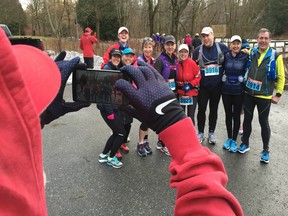 Participants in Sunday's Hypothermic Half Marathon and 5K in Abbotsford pose for photos before tackling the Elwood Park and area course.