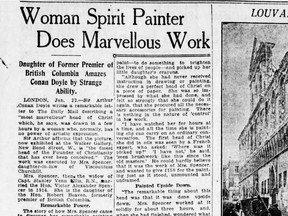 Detail from The Vancouver World story of Jan. 22, 1920 about ‘spirit painter’ Kathleen Spencer (formerly Beaven), daughter of Robert Beaven, the sixth premier of B.C.