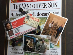 After 30 great years with The Vancouver Sun, I'm signing off. A few of my favourites: with the late Richard Beeston, Times of London foreign editor, in Iraq; with a friend and soldier, 2003; TED conference badge, my trusty press credentials, and The Vancouver Sun front page when the city won the 2010 Winter Olympics