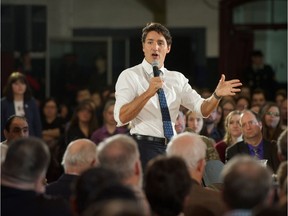 Prime Minister Justin Trudeau at a Sherbrooke, Que., town hall meeting earlier this week. Trudeau will be coming to B.C. later this month as part of this public outreach.
