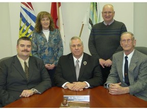 Mayor Rob Fraser, centre, and his District of Taylor council members. Mayor Fraser, until recently a B.C. Liberal member, announced he'll run as an independent in Peace River North.