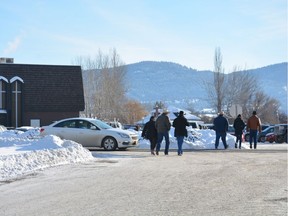 Mourners gather at the Crossroads Community Church in Merritt, where the main auditorium was filled to capacity after it was set up to simulcast Ty Pozzobon's funeral.