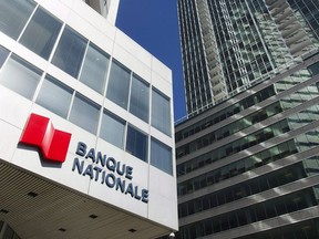 Banque Nationale (National Bank) head office is shown in Montreal, Wednesday, April 15, 2015. National Bank of Canada says it's planning to cut 600 employees - about half through a targeted retirement program - as it adapts to a technological shift in the banking industry.