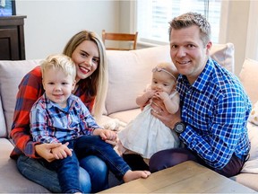 Parents Sarah and Riley Senft of North Vancouver hold son Connor and infant daughter Zoe, who was born 10 weeks premature in May 2016. The family has made a $100,000 donation to the Royal Columbian Hospital neonatal intensive care unit to say thank you.