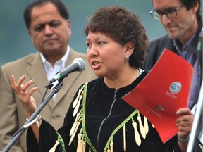 Charlene Aleck speaks as the Tsleil-Waututh Nation releases their assessment of the Kinder Morgan project in North Vancouver on May 26, 2015. — Wayne Leidenfrost/PNG files