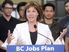 B.C. Premier Christy Clark provides a five-year update on the B.C. Jobs Plan at DarkVision Technologies  in North Vancouver, January 23, 2017.