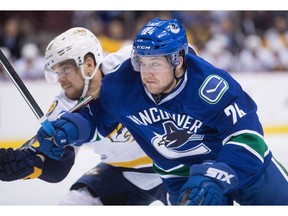 Reid Boucher in his first game as a Canuck vs. Nashville on Jan. 17.