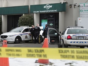 Richmond RCMP and the Integrated Homicide Investigation Team (IHIT) on the scene of a suspected homicide at the Boan Driving School at 3600 Viking Way on January 16, 2017.