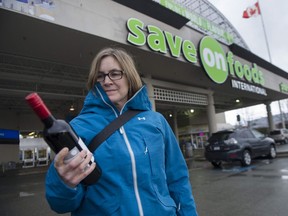 Save-On-Foods Shopper Melanie Hernandez outside a Save-On-Foods outlet in Surrey. ’It seems kind of strange to me why there's only B.C. wine,’ she says. ‘If they're going to sell wine in a grocery store, there should be a choice.’