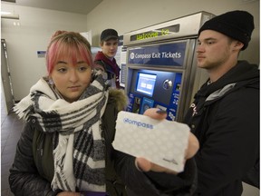 Isabella Daviduk, her brother Corey, right, and friend Scott Martin had to buy 'exit tickets' to leave the Waterfront Station in Vancouver on Jan. 18.
