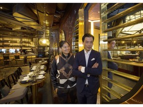 Joyce Wang, designer, and Mott 32 owner Xuan Cheng Mu at the Vancouver restaurant.
