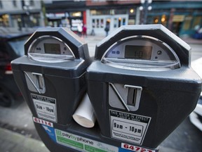 Parking meters in downtown Vancouver. On any given day, about 230 of the city's 10,000 meters are in need of servicing.