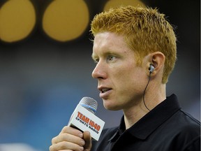 VANCOUVER, B.C., JULY 24, 2009 --  Sideline reporter Scott Rintoul of Team 1040 broadcasts live at the BC Lions game in Vancouver on July 24, 2009.  (Sam Leung / The Province) (For story by Lowell Ullrich) [PNG Merlin Archive]