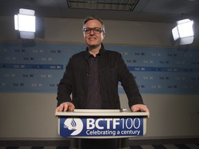 BCTF president Glen Hansman at the federation's head office in Vancouver following the announcement of the interim deal.