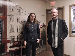 Amelia Ridgway stands with Richard Anderson at a house called the Vivian on East Cordova St. A group of rough and ready construction guys banded together to improve the lives of downtrodden women on the Downtown Eastside. The house is a SRO apartment building which houses sick, underprivileged and desperate women.