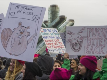 Thousands attend the Women's March in Vancouver, B.C., January 21, 2017.