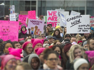 Thousands attend the Women's March in Vancouver, B.C., January 21, 2017.